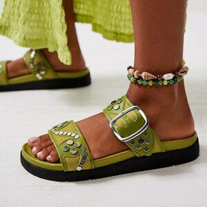 Free People Revelry Studded Sandals in Olive Moss - Size 10